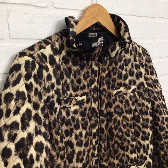 LEOPARD Love Moschino quilted jacket animal puffer prints gold zippers size 4 - Picture 2 of 16